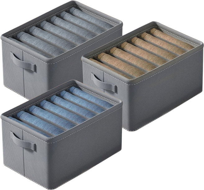 더존365 옷 정리함 봄 여름 가을 겨울 의류 칸막이 수납함 보관함, 그레이/엑스라지(XL) 7칸, 3개