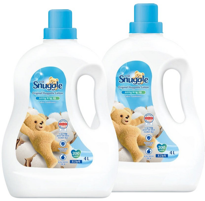 스너글 초고농축 섬유유연제 오리지널 허거블 코튼 본품, 4L, 2개