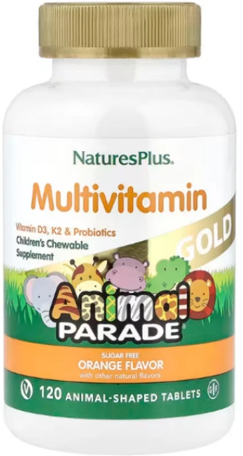 네이쳐스플러스 소스오브라이프 애니멀퍼레이드 골드 츄어블 멀티비타민 미네랄 오렌지 동물 모양 120정, 1개 - 쿠팡