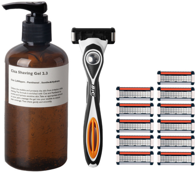 레이지소사이어티 면도기 5중날 패키지 12, 면도핸들 + 5중날 여분날 12p + 시카 쉐이빙 젤, 1세트
