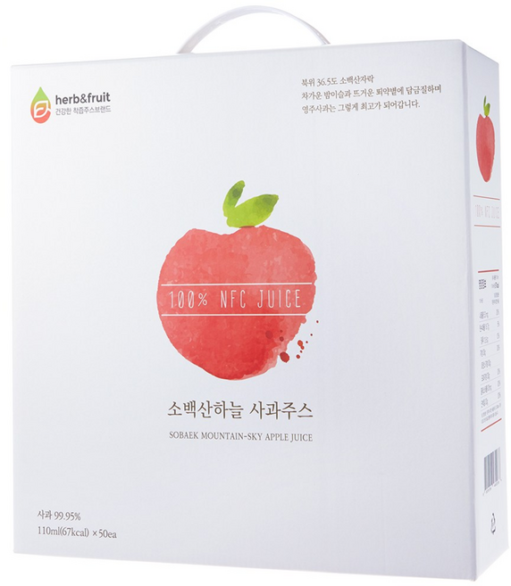 [소백산하늘] 7년연속 미국 수출중인 씨없는 사과즙 소백산하늘사과주스, 110ml, 50개