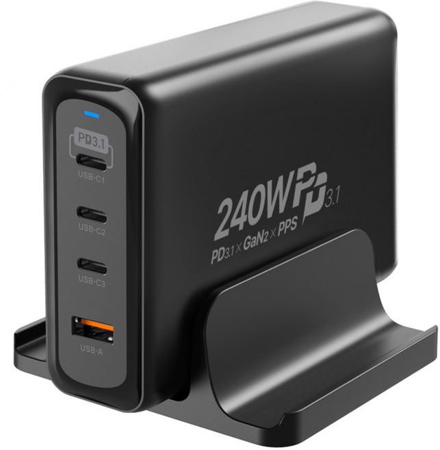 유엠투 240W GaN2 PD 접지형 4포트 고속 충전기, 1개, 블랙