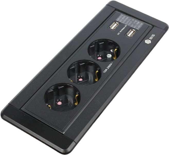 3구 빌트인 회전 콘센트 - 2USB 매립형 홈카페 설치 멀티 전원선 BID-203M 안전 매립형콘센트, 블랙, 1개