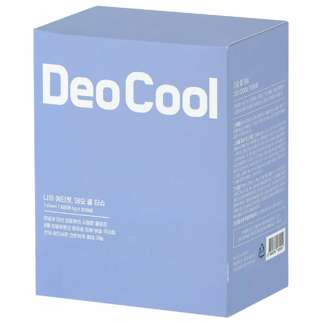 크린원 데오 쿨티슈 쿨링 데오드란트 땀냄새 휴대용 30p, 30개, 30매입 - 쿠팡