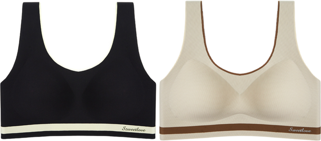 여성용 안돌아가는 일체고정컵 운동 편한 노와이어 심리스 브라탑 2p