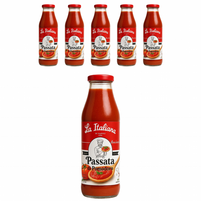라 이탈리아나 나폴리 100% 무설탕 토마토 퓨레, 690g, 6개