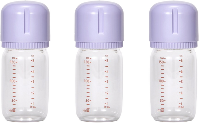 <트리플팩> 안심유리젖병 스페어보틀 (노꼭지) 3P, 3개, 160ml, 라벤더