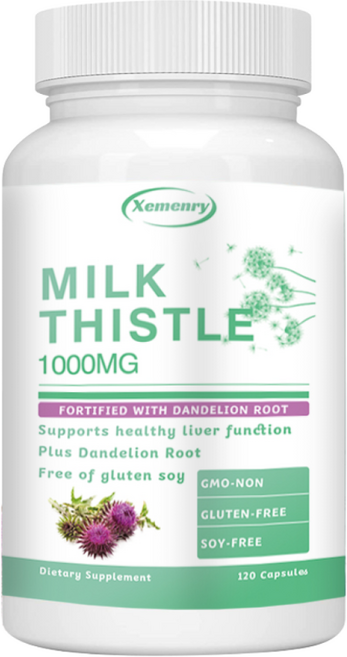 유기농 밀크시슬(민들레 뿌리 함유) 1000mg 120개 채식 캡슐 강력한 항산화 및 간 건강 지원 비GMO 글루텐 프리 포뮬러, 1개, 60정