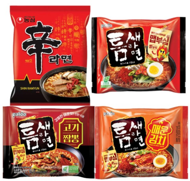 매운맛 봉지 라면 모음 4종혼합 농심신라면4개 +팔도틈새라면3종(빨계떡4개 고기짬뽕4개 매운김치4개)