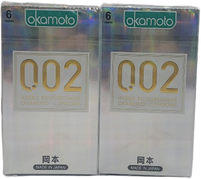 오카모토 하이드로 002 PU 폴리우레탄 콘돔 6p 얇은 0.02 콘돔, 2개, 6개입