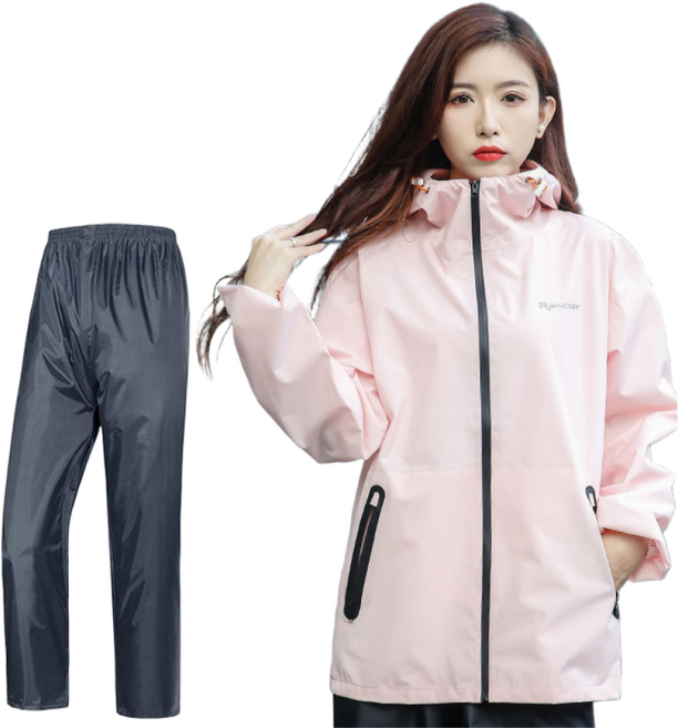 경량우비 비옷 상하의세트 초경량 바이크비옷 바이크우비 바이크우의 방수복 오토바이옷 오토바이우비 자전거비옷 남성우의 여자비옷 상하의 우비세트, 핑크