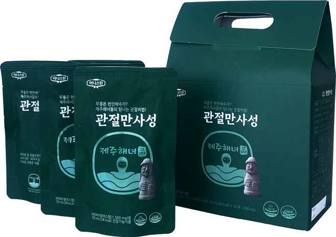 관절만사성 미국산 프리미엄 MSM 엠에스엠 1 500mg 함유 제주 용암해수 및 제주산 유기농 부원료 사용 해녀협회 인증품 관절건강, 10개, 70ml