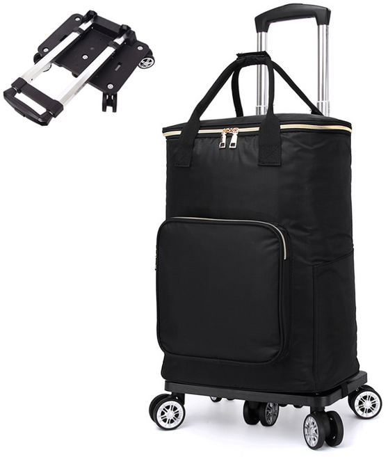 5바퀴 대용량 접이식 장바구니 휴대용 시장가방 캐리어 쇼핑 폴딩 카트, 블랙, 1개