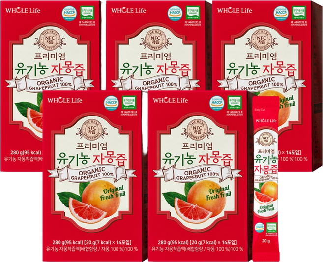 홀라이프 프리미엄 유기농 자몽즙, 5박스, 280g