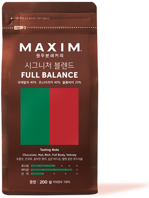 맥심 원두커피 시그니처 블렌드 풀 밸런스, 커피메이커, 200g, 1개