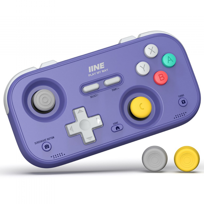 이이네 스위치용 레트로 포켓 게임 컨트롤러 눌림 방지형 조이스틱 미니 컨트롤러 Switch/PC/iOS/Android/차량 호환 무선 게임패드, 레트로 퍼플, 1세트, L1195