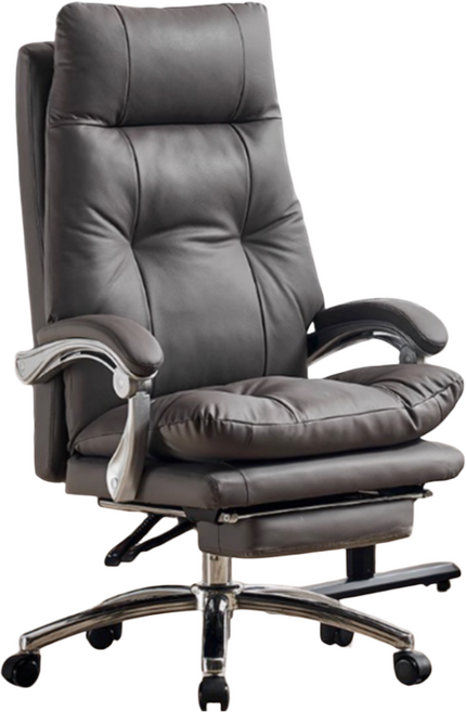 BARONTE 프리미엄 리얼 가죽 허리 편한 게이밍 피시방 중역 의자 침대형 리클라이너 의자, 다크 그레이