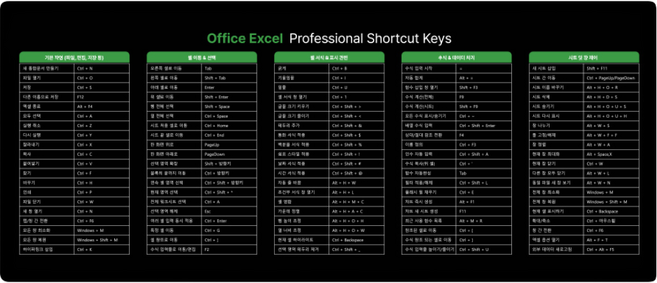 AONE 크루즈 엑셀 단축키 패드 마우스 키보드 장패드 데스크매트, 1개, 블랙