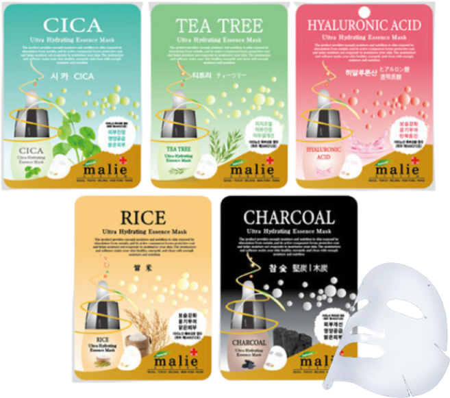 마리에 에센스 마스크팩 20ml x 50매 BEST 묶음 시카 티트리 히알루론산 쌀 차콜, 1개, 50개입