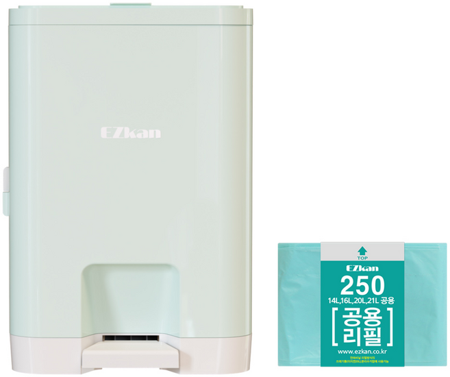 이지캔 네오 프리미엄 4중 냄새 차단 휴지통 + 공용 250리필, 민트, 20L