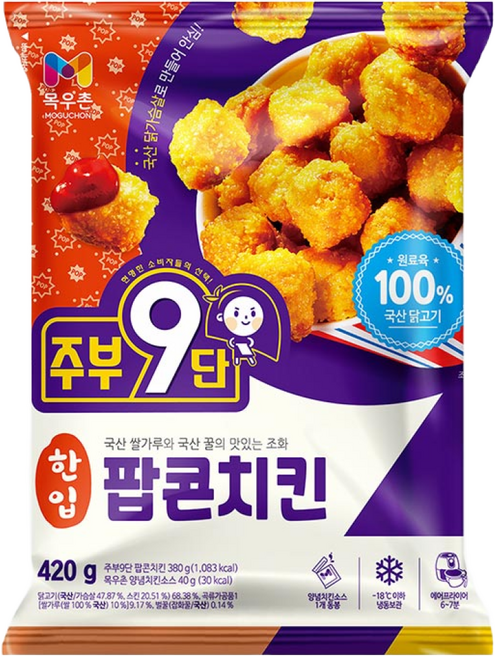 목우촌 주부9단 한입팝콘치킨, 4개, 420g