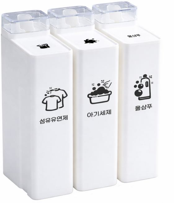 엔씨씨 세제 디스펜서 3개 + 방수라벨스티커 12종 1개, 1세트, 화이트