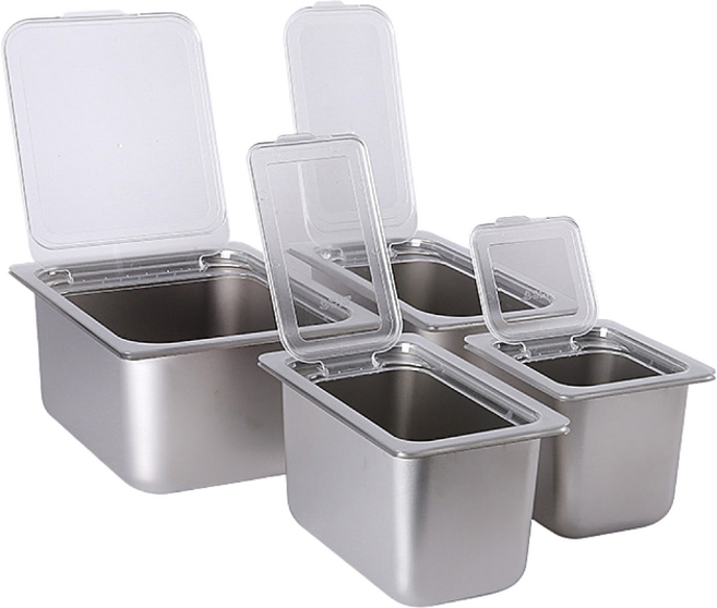 마더쿡 업소용 스텐 밧드 바트 사각용기 본체 + 투명 이지커버 1세트 식당 주방용 스테인리스 용기, 1개, 이지커버 + 1/2깊이(8) 20cm 1세트