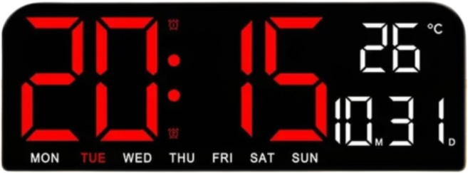 대신스토어 디지털 중형 온습도 날짜 LED 탁상 벽걸이 시계, 레드