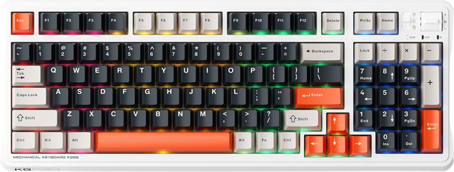 Machenike 메카닉 KG98 기계식 키보드 RGB 97키 핫스왑 무선 게이밍 키보드, 딥 블루 축, 오렌지색