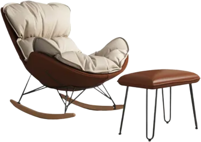 쿠시에 Cushie 포근한 프리미엄 럭셔리 흔들의자 리클라이너 스윙체어 안락의자 북유럽 독서의자 1인쇼파, 1개, 4. 베이지 +브라운 (풋스툴 포함)