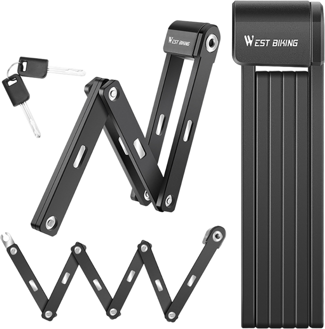 WEST BIKING 자전거|접이는 잠금휴대용자전거 자물쇠, 1개, Black