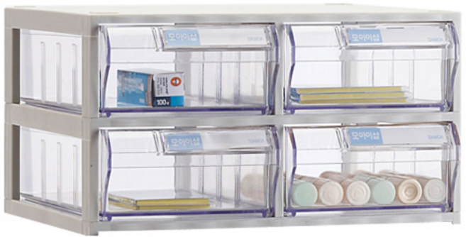 모아이샵 다용도 투명 수납함(중형) 수납함, 01_수납함 4칸