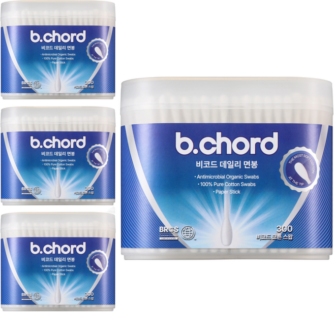 비코드 데일리 순면 100% 프리미엄 면봉, 4개, 300개입