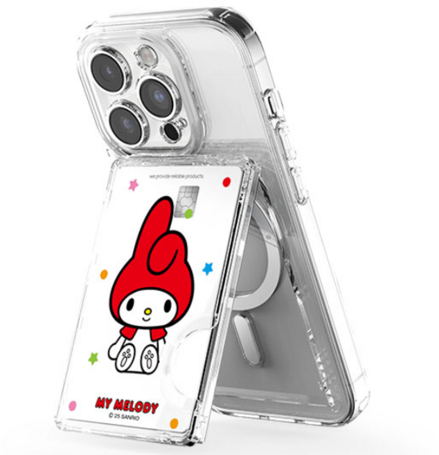 산리오 투명 마그네틱 멀티 스탠드 카드지갑(맥세이프 호환), 1개, 위크앤드_마이멜로디