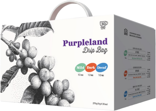퍼플랜드 핸드드립 커피 레귤러 드립백 3종 (실키10입+벨벳10입+루나10입) 총30입, 1개, 30개입, 9g