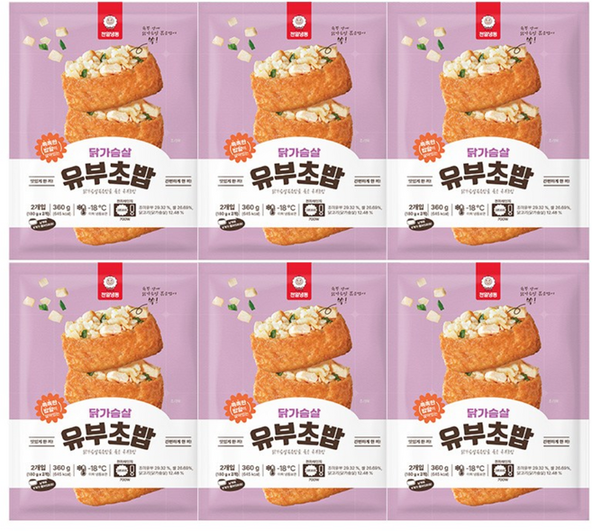 [소비기한 임박 2026-05-14까지] 천일식품 닭가슴살 유부초밥, 6개, 360g