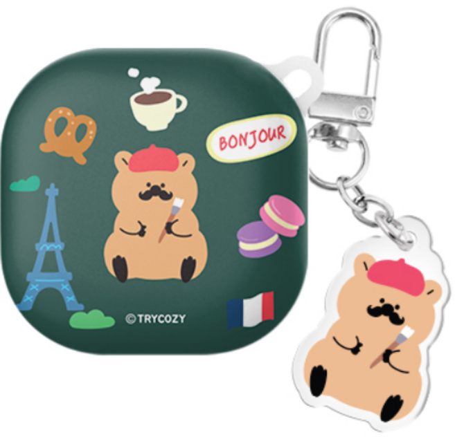 쿼카 여행 버즈라이브/버즈3/버즈3프로 하드 케이스 +아크릴 키링 세트, 쿼카 여행_프랑스, 버즈라이브/버즈프로/버즈2/버즈2프로(공용)