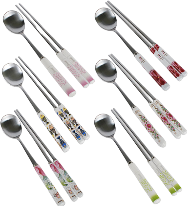 국산도자기수저세트(1벌) 부부수저 손잡이수저 숟가락+젓가락 블랙앤화이트수저 블루피쉬 칸타타, 선택03-그린메이플 수저세트(1벌), 1개