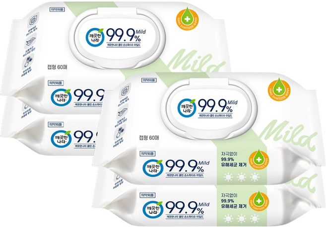 클린손소독티슈마일드(벤잘코늄염화물농축액50), 4팩, 60매