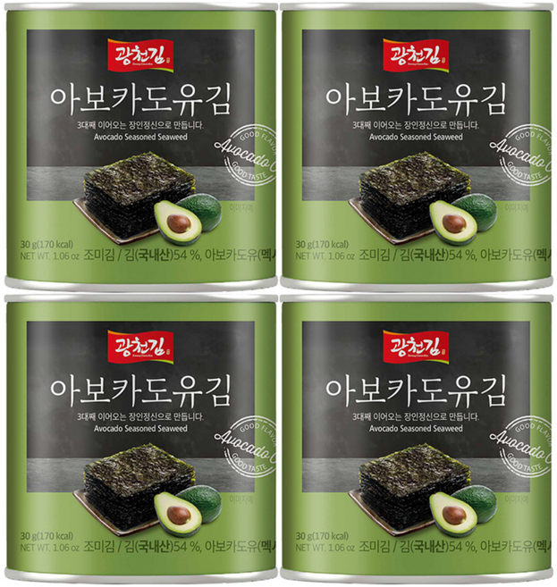 광천김 아보카도 캔김, 30g, 4개