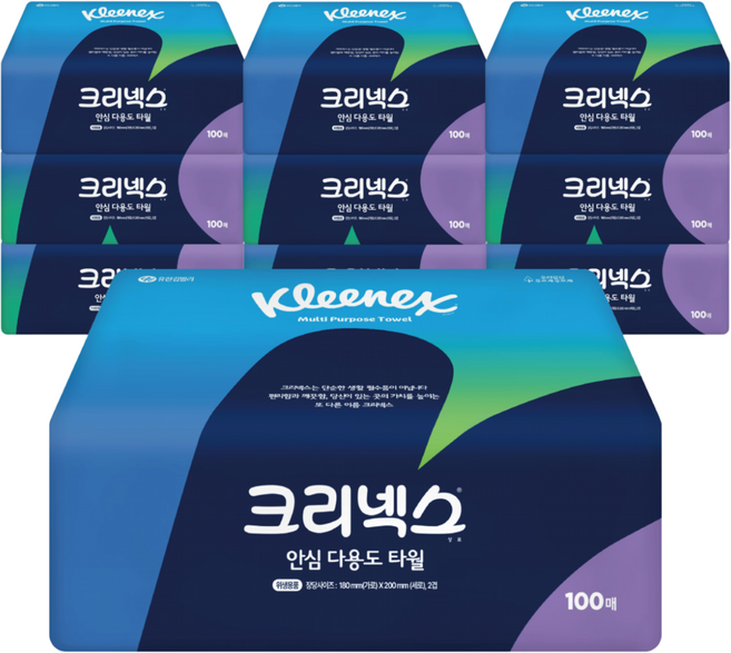 크리넥스 천연펄프 안심 다용도 키친타월, 100매, 10개