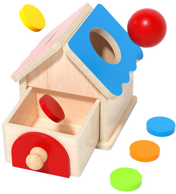 고려베이비 2in1 몬데소리 교구 동전 공 넣기 박스 소근육 발달 원목 장난감, 1개, 혼합