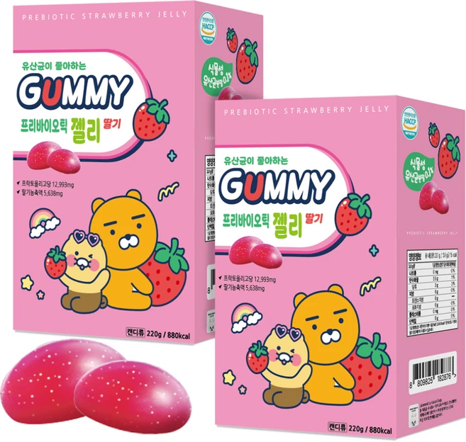 카카오프렌즈 프리바이오틱 구미 젤리 딸기맛 +17정 추가증정, 2개, 60정 - 쿠팡