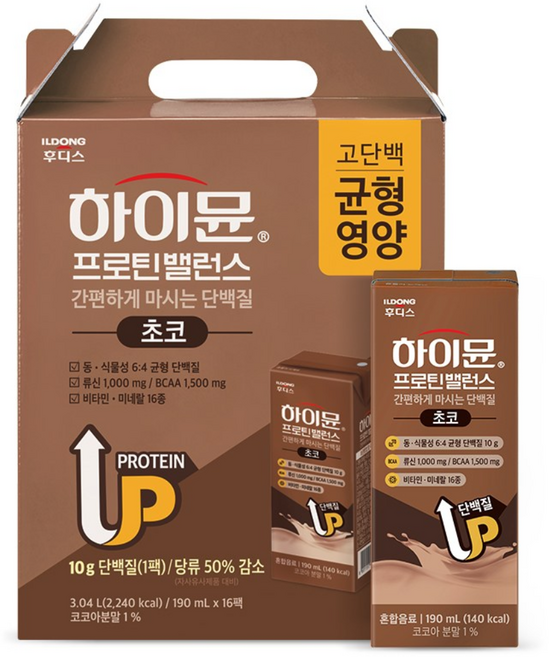 하이뮨 프로틴 밸런스 음료 초코, 190ml, 16개
