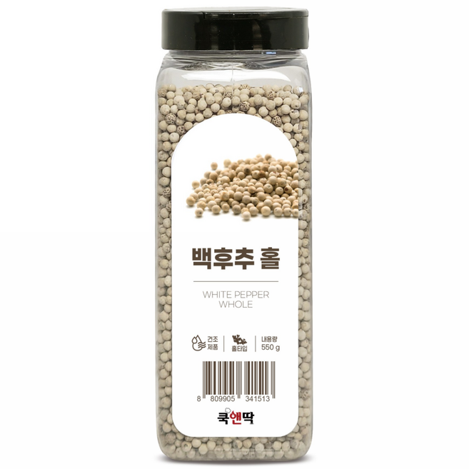 쿡앤딱 백후추 홀 통후추 향신료 스테이크 파스타 피자 찜 스프 소스 볶음, 1개, 550mg
