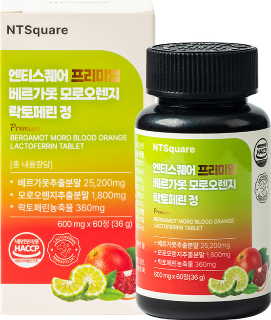 엔티스퀘어 베르가못 프리미엄 25 200mg 고농축 모로오렌지 락토페린농축물, 1개, 60정