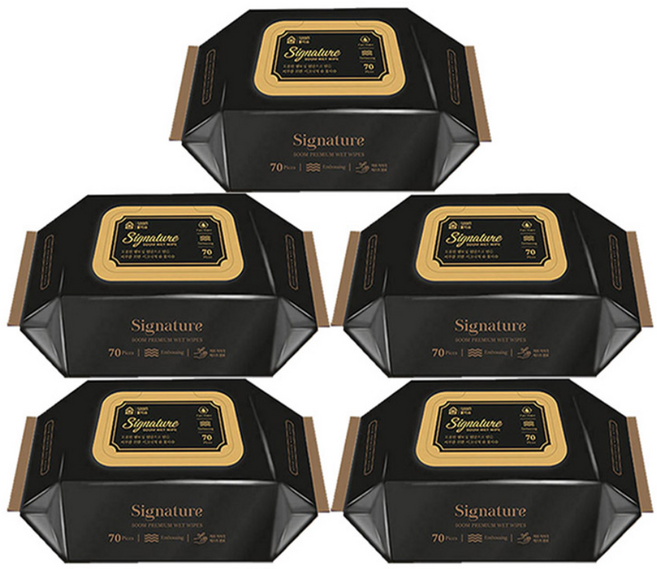 숨 시그니처 물티슈 도톰한 엠보싱 캡형 70매 5팩, 5개