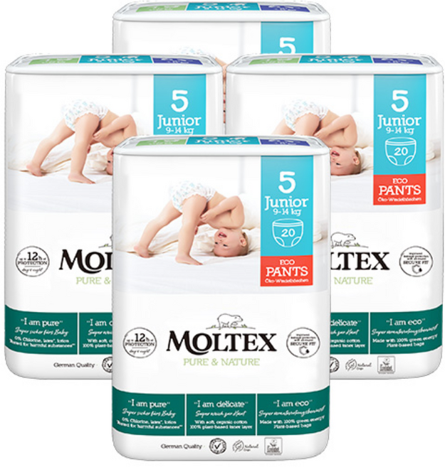 [쿠팡수입] 몰텍스 퓨어 앤 네이처 팬츠형 기저귀, 5단계, 80매