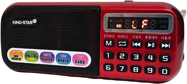킹스타 효도라디오 B-898E 정품음원 515곡 포함 전용충전기 포함, 레드, B898E+515곡