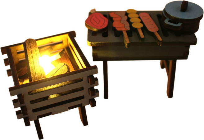 아이디몬 우드 DIY 바베큐그릴&화로 캠핑 용품 미니어쳐 만들기 LED 무드등, 단품, 1개